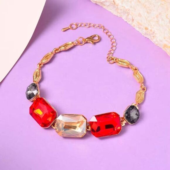 Multi Color Glass Gold Adjustable Bracelet New - Picture 2 of 4